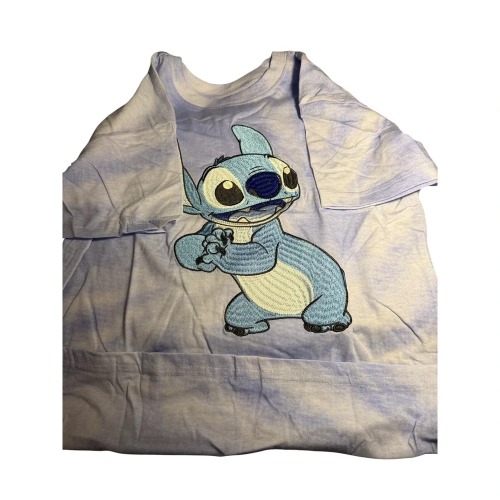 Disney Stitch T Shirt Kids New 10/12 Blue Tie Dye Embroidered Graphic Tee